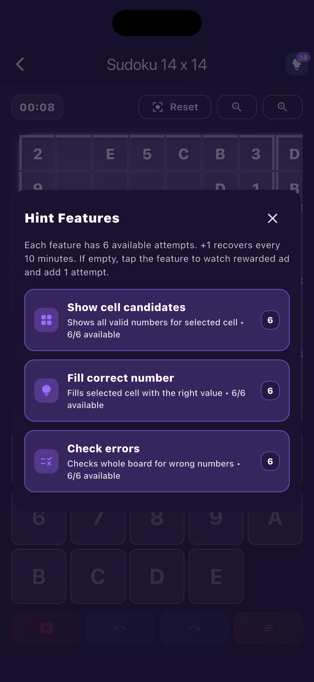Sudoku Infinity hint system modal