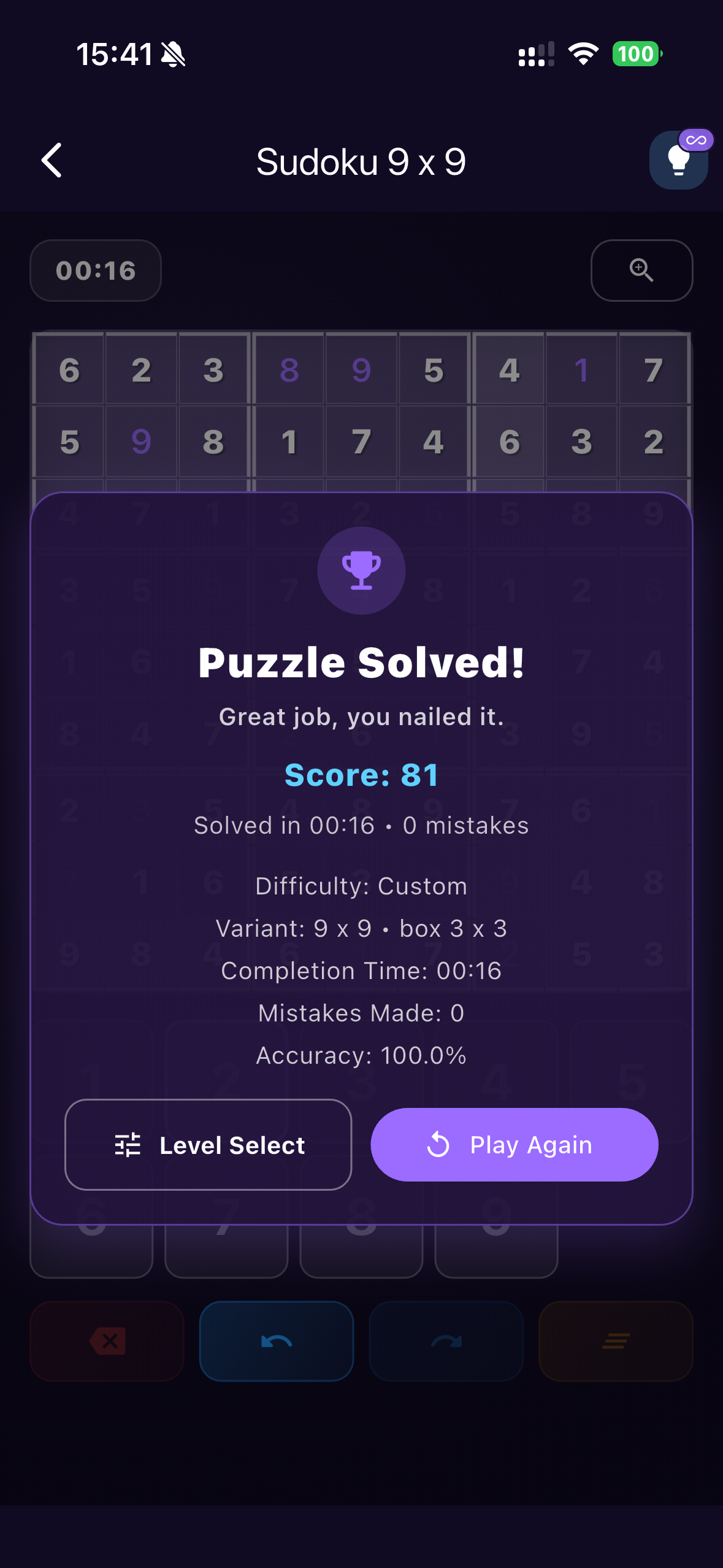 Sudoku Infinity win screen